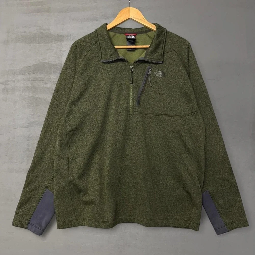The North Face Fleece‎ Pullover Olive Green Quarter Zip Chest Pocket XXL